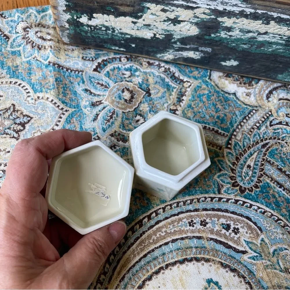Porcelain Trinket Box Octagonal Floral Lidded Vintage Blue and White